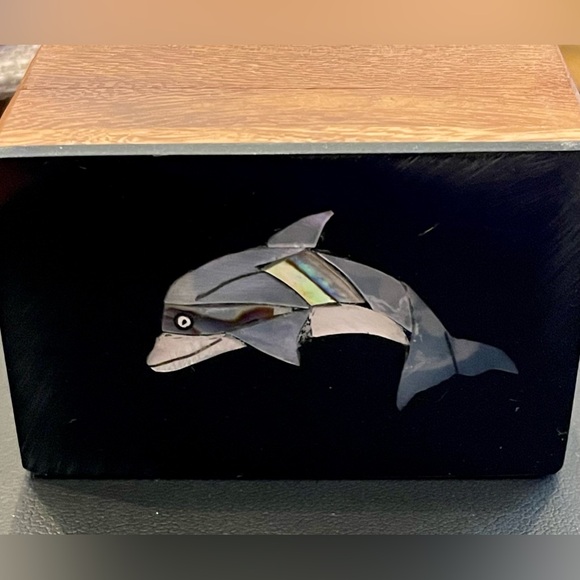 Stamped 925  30”silver chain with stamped dolphin pendant. With wood inlay box - Picture 7 of 7